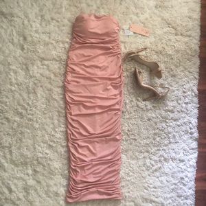 Ruched Bandeau Midaxi Dress in Blush